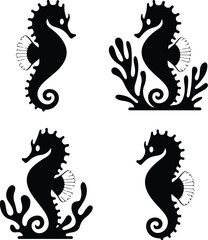 Seahorse Silhouette Vector Set Marine Seahorse Silhouette Collection
