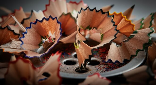 Close-up of colorful pencil shavings in sharpener - Powered by Adobe