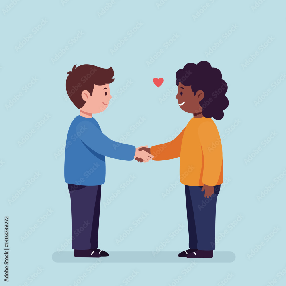Poster two characters shaking hands in a flat minimal style vector illustration