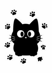 Kawaii Black Cat Silhouette – Minimalist Vector Illustration with Whiskers and Big Eyes