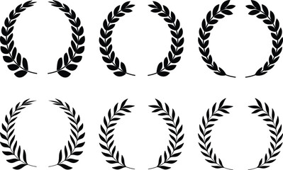 Circular laurel wreath set. Emblem floral, Greek branch of oak leaves, eucalyptus leaf, Wheat, winner award, champion and flower vector
