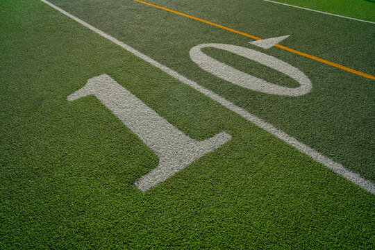 10-Yard Line In Focus On Turf Field