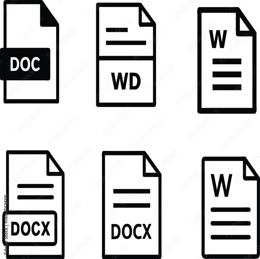 Fototapete Minimalist document icons set with sharp edges, isolated on a transparent background for easy layering in designs.