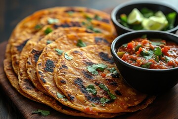 Grilled Flatbreads Served with Salsa and Lime