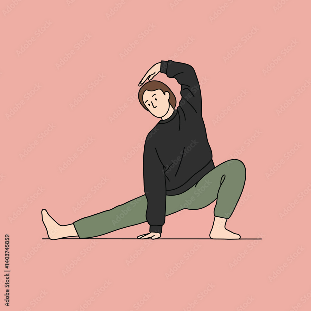 Aufkleber dynamic yoga pose transition in minimal flat design vector art