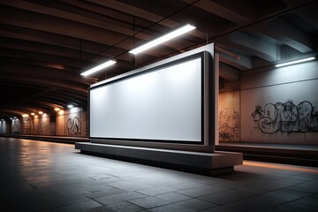 Urban blank billboard mockup in underground wall setting
