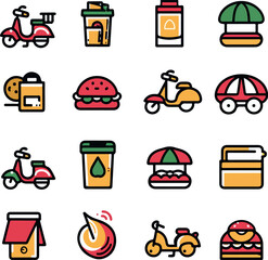set of food transport icons