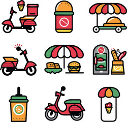food distribution icons set