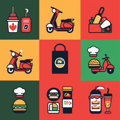 set of icons of food transport