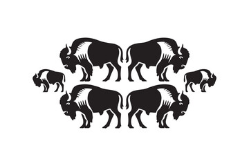 Silhouettes of Bison in a Symmetrical Pattern