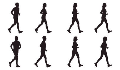 Naklejka premium Sequence of Walking and Jogging Silhouettes Illustrating Human Motion
