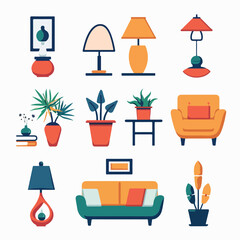 Interior furniture icons set