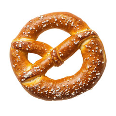 Soft pretzel on a Transparent background showcasing its golden-brown color and coarse salt toppings for appetizing appeal, Soft pretzel isolated on