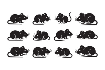 Set of Simple Black Silhouette Mouse Icons