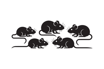 Four Simple Black Silhouette Images of Mice