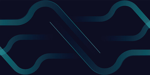Geometric stripe line art design. Modern glowing blue gradient lines. Futuristic technology concept. Dark blue abstract background	