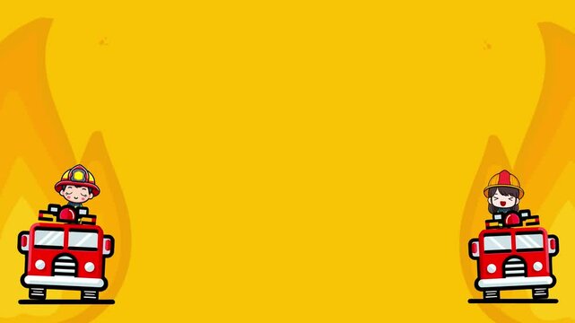 a cute character in a fireman uniform, 2d looping animation