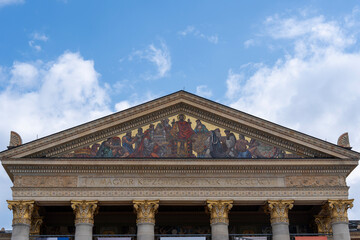 Translation of inscription: Hungarian Fine Art 1896. Hall of Art or Palace of Art is contemporary...