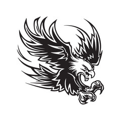 Obraz premium Majestic eagle soaring gracefully against a white backdrop with detailed wing and claw illustrations in silhouette Design