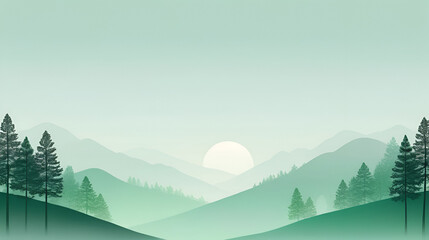 Fototapeta premium Minimalistic serene digital landscape background featuring a subtle gradient of calming green hues transitioning from a soft mint green at the top to a gentle forest green at the bottom