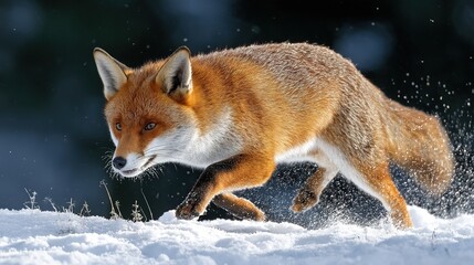 Obraz premium Swift Red Fox Running Through Snowscape with Graceful Movement in Nature