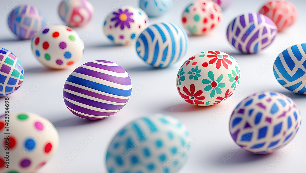 Poster A collection of colorful Easter eggs in various patterns and colors.
