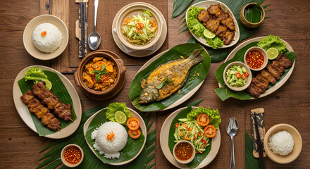Cambodian lunch with fish amok and mango salad