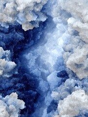 Captivating abstract of blue and white crystalline formations evoking a serene glacial landscape with a mesmerizing depth and texture for creative design