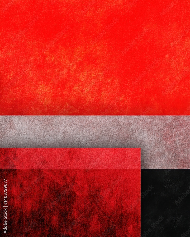 Poster abstract geometric composition with textured red white and black layers creating a modern artistic b