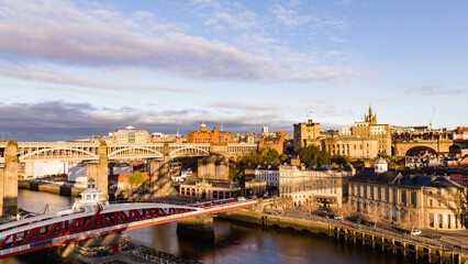 Stunning sunrise view of Newcastle Upon Tyne from the Tyne Bridge