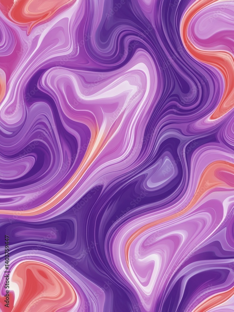 Poster abstract fluid art in vibrant purple and coral hues creating a mesmerizing swirl pattern with smooth