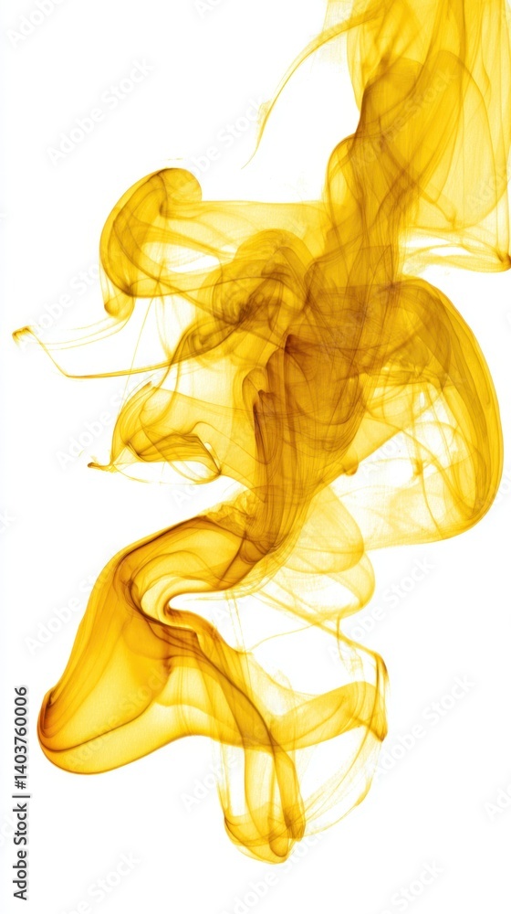 Poster ethereal golden smoke swirls gracefully against a pristine white background creating a dynamic and c