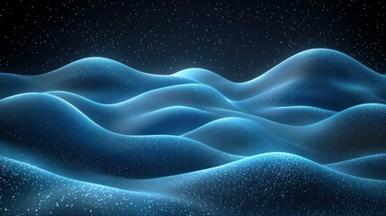 Obraz premium Abstract Blue Celestial Landscape: Glowing Waves Under a Starry Sky