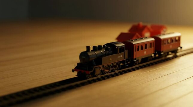 Vintage model train on wooden table