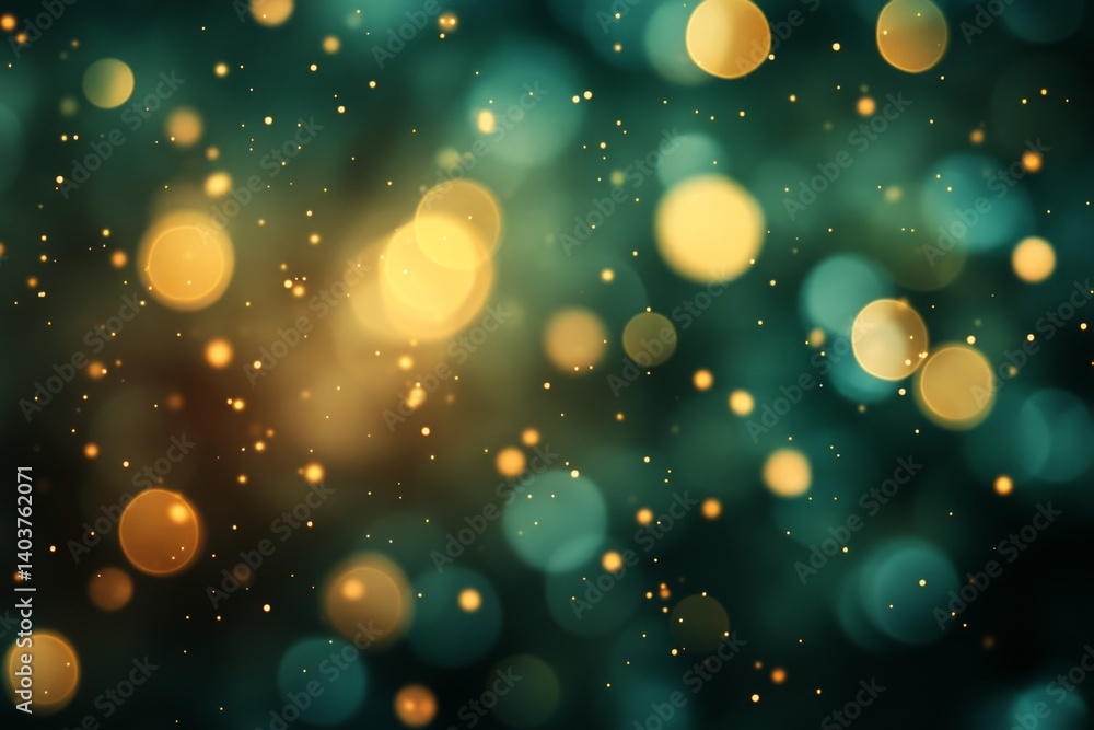 Poster festive bokeh lights creating a sparkling background with golden and teal colors