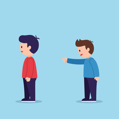 Two boys expressing emotions in a flat design style vector illustration