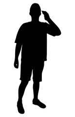 Man is talking on phone, full-length silhouette of man. Vector illustration