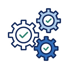 Gears with Checkmark Icon Representing Process Completion or Task Achievement