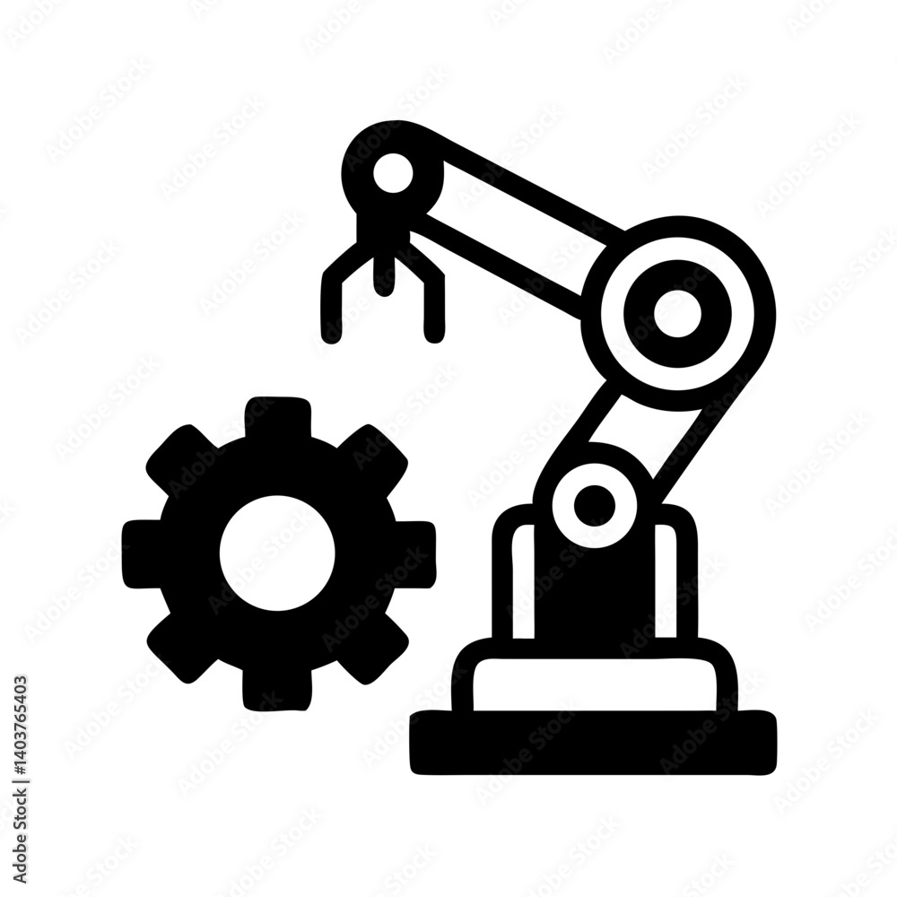 Poster Gear with Robotic Arm Icon Representing Automation and Robotics