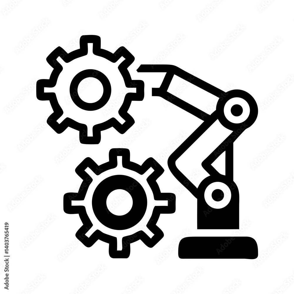 Poster Gear with Robotic Arm Icon Representing Automation and Robotics