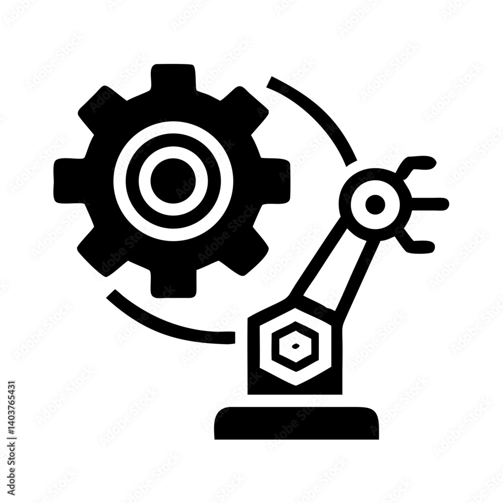 Poster Gear with Robotic Arm Icon Representing Automation and Robotics