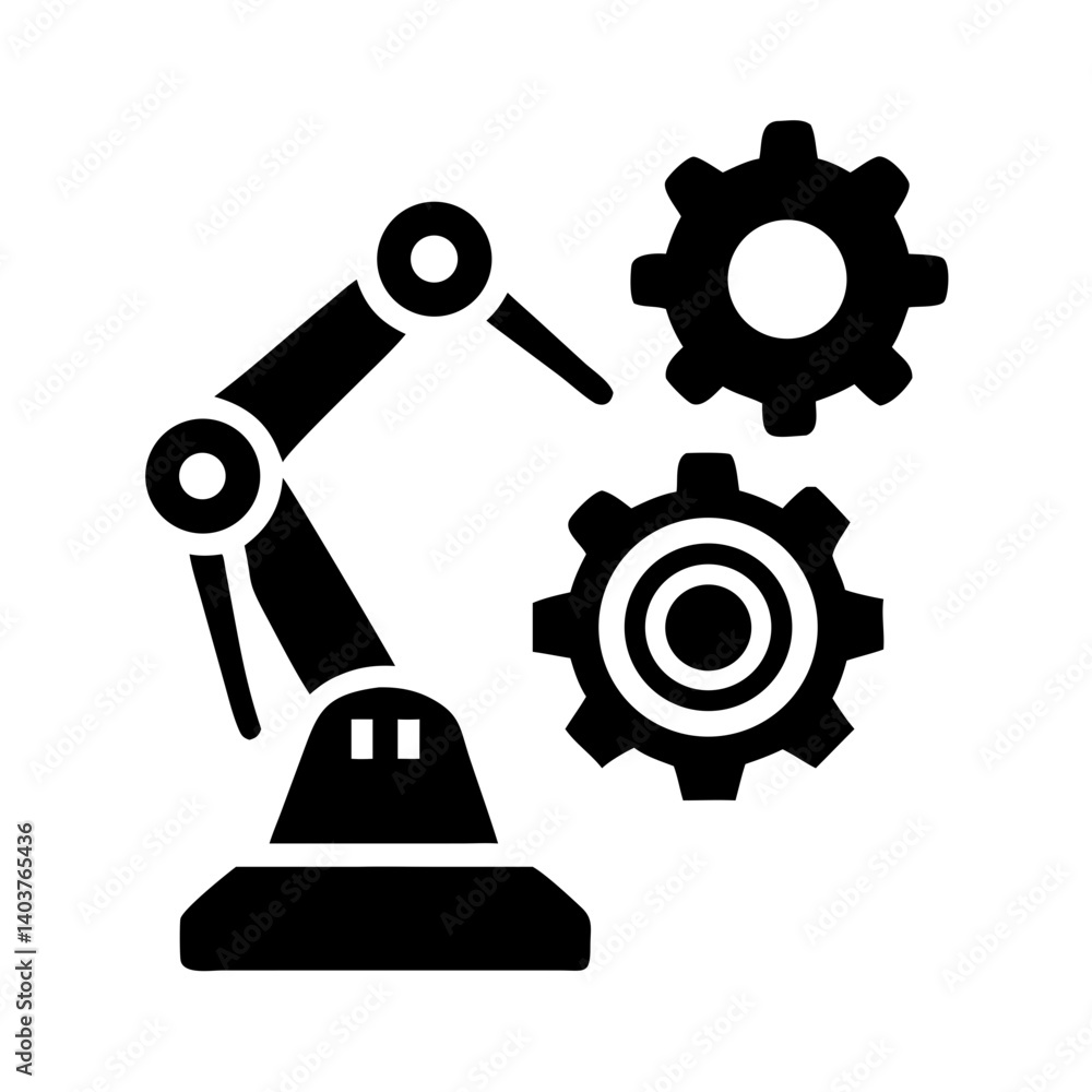 Aufkleber gear with robotic arm icon representing automation and robotics