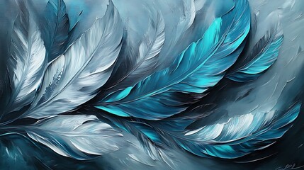 Obraz premium Abstract blue feather art painting background wallpaper for desktop and mobile phone aesthetic design