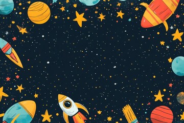 Fototapeta premium Colorful rockets flying in space with planets and stars creating a vibrant backdrop