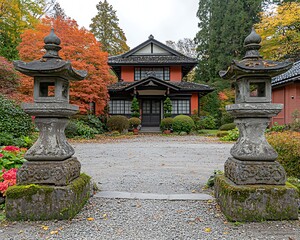 Japanese House Autumn Garden Pathway