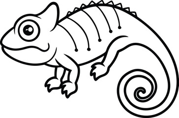 Outlined Chameleon Illustration Featuring a Curled Tail