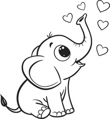 Cute Cartoon Baby Elephant With Hearts and Playful Expression

