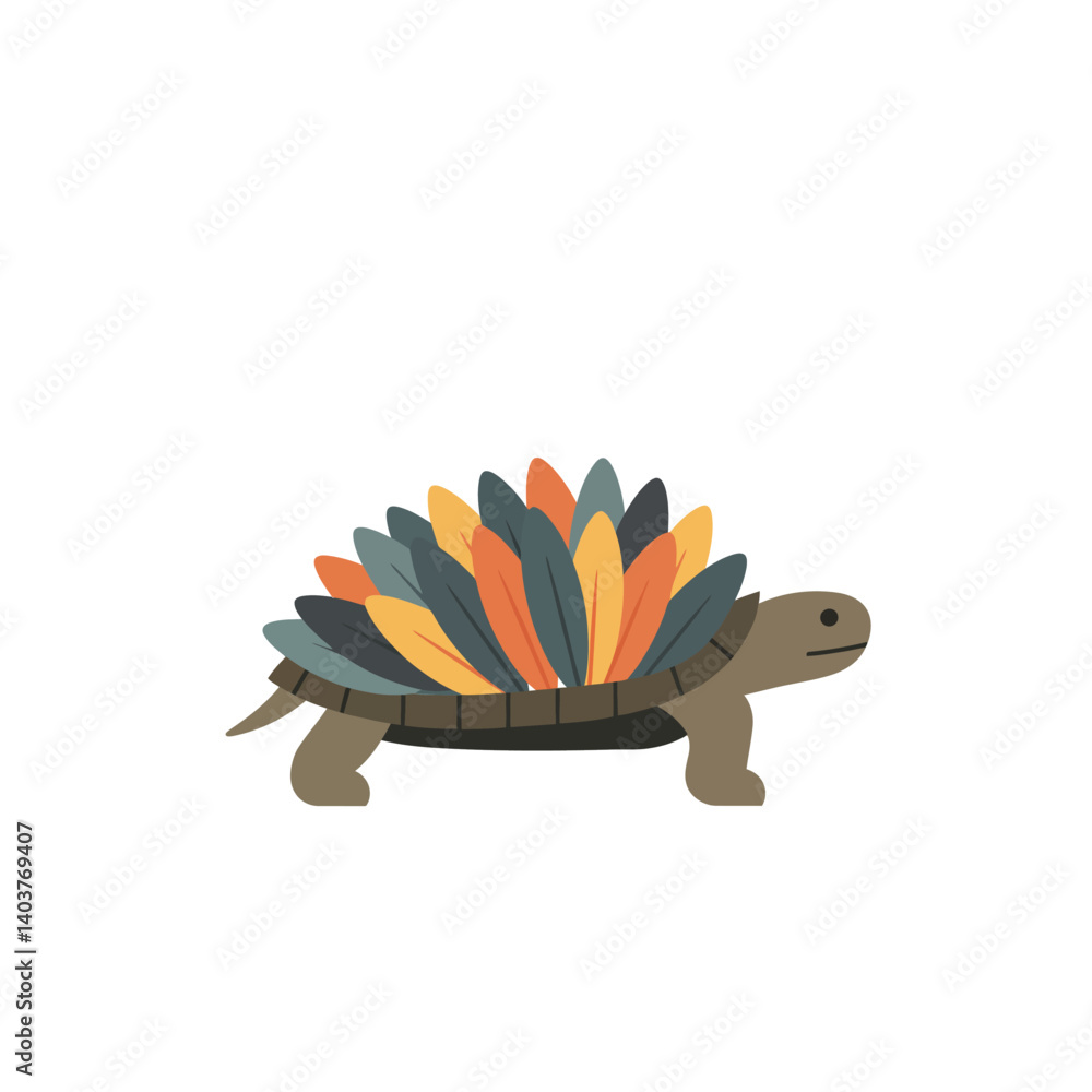 Poster colorful turtle with leaf-like spikes in flat design vector art