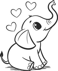 Cute Cartoon Baby Elephant With Hearts and Playful Expression

