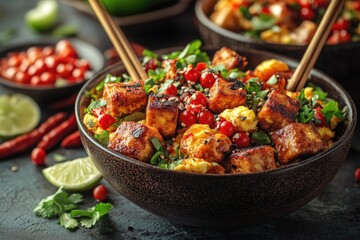 Savory Tofu Bowl with Cranberries and Scrambled Eggs